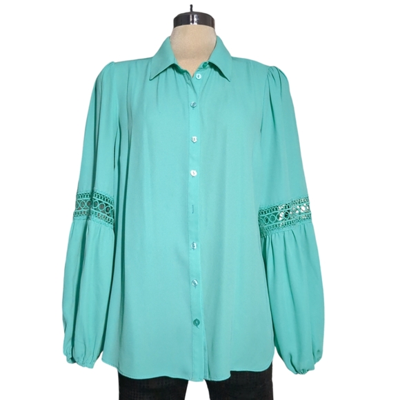 LAURA Luxury Green Long Sleeves Embellished Blouse Size 10 - Picture 1 of 14